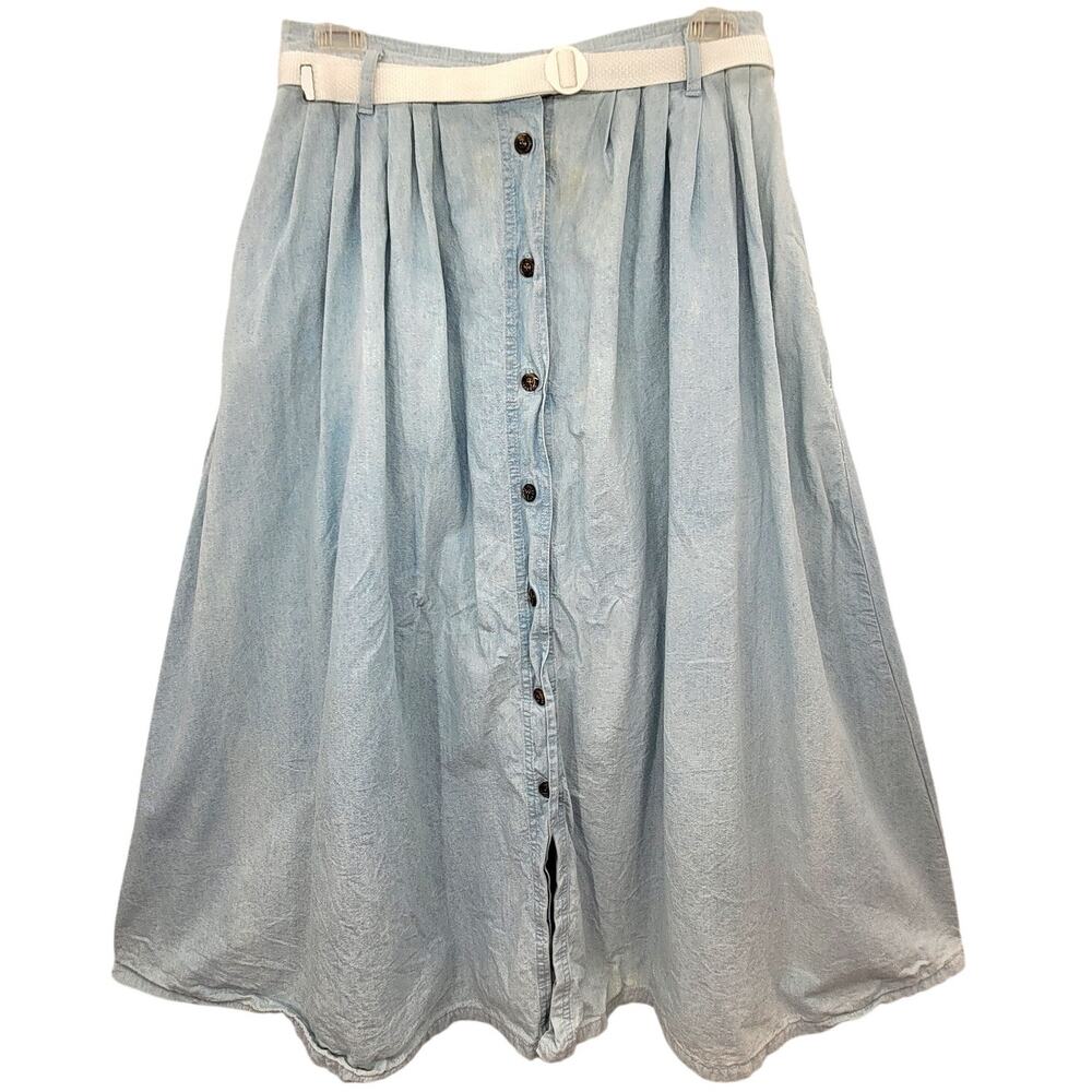 Dockers Chambray Denim Maxi Skirt Vintage 90s Belted Boho Cottagecore